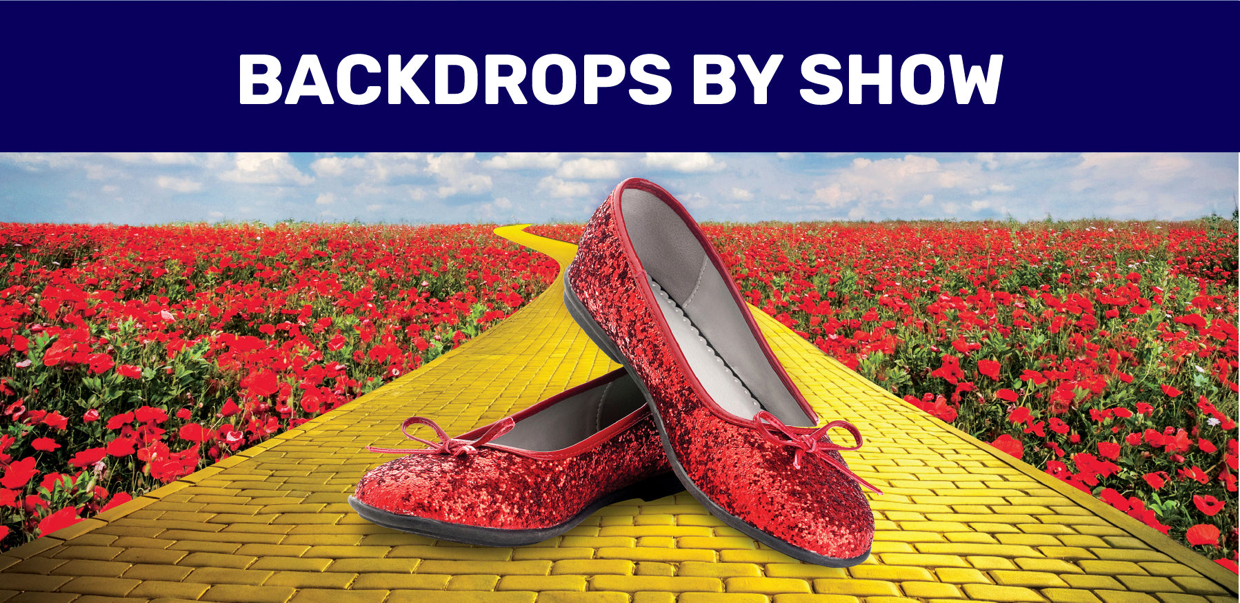 Theatre Backdrops sorted by Show. Theatre Backdrops for High School Theater - Plays, Musicals, Performances, and Recitals. Main Drape, Curtain, Scene, Setting, Location.