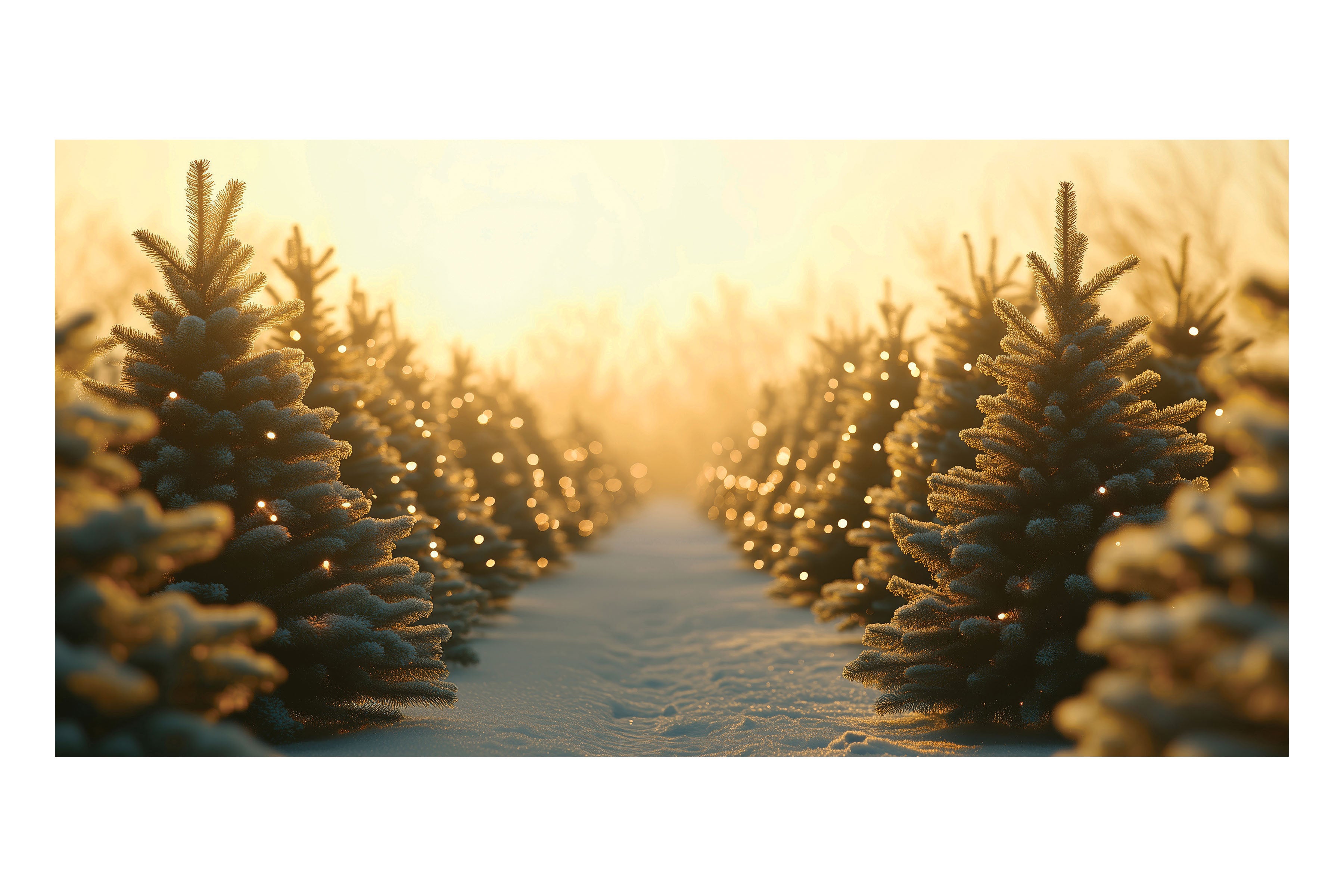 Daytime Row of Christmas Trees Theatre Backdrop